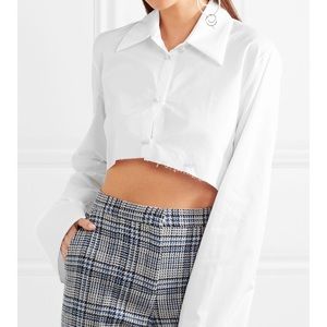 Off white cropped white button down
